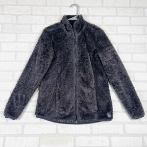 Fila Sport Womens Full Zip Teddy Fleece Jacket Charcoal Gray Mock Neck Size M
